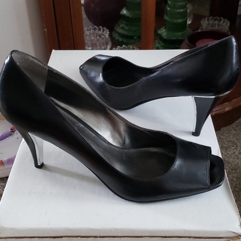 Kelly & Katie Black Leather Heels